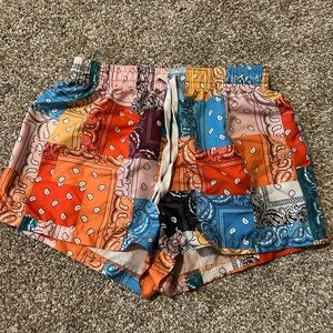 SHEIN Blue and Orange Athletic Shorts Vibrant Patchwork Design